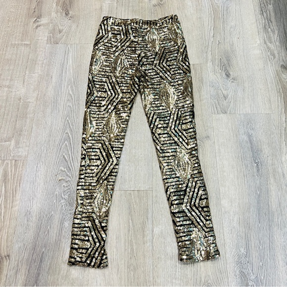 Forever 21 Gold sequins sexy skinny leggings pants size small party cocktails - Picture 3 of 12